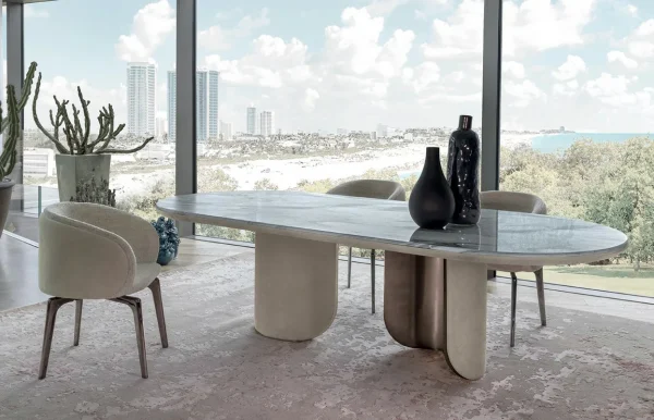 Italian Luxury Oval Marble Top Dining Table QMY-DT017 - Dining Table Custom Solution Supply