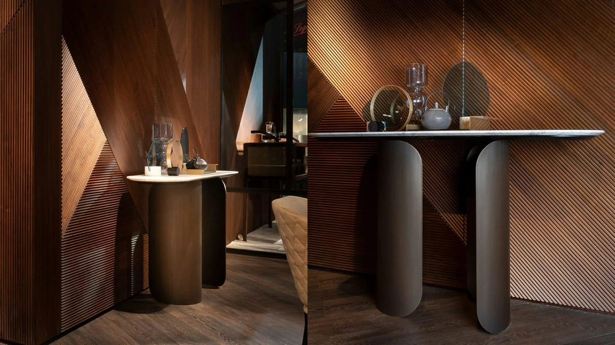 Luxury Cylinder Base Natural Marble Console Table QMY-CS023 - Custom Entryway Modern Console Table Supply - Image 4