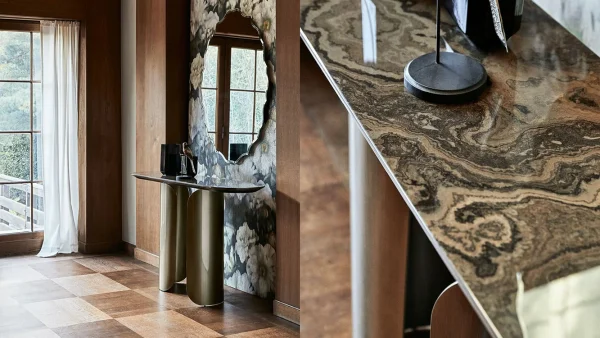 Luxury Cylinder Base Natural Marble Console Table QMY-CS023 - Custom Entryway Modern Console Table Supply