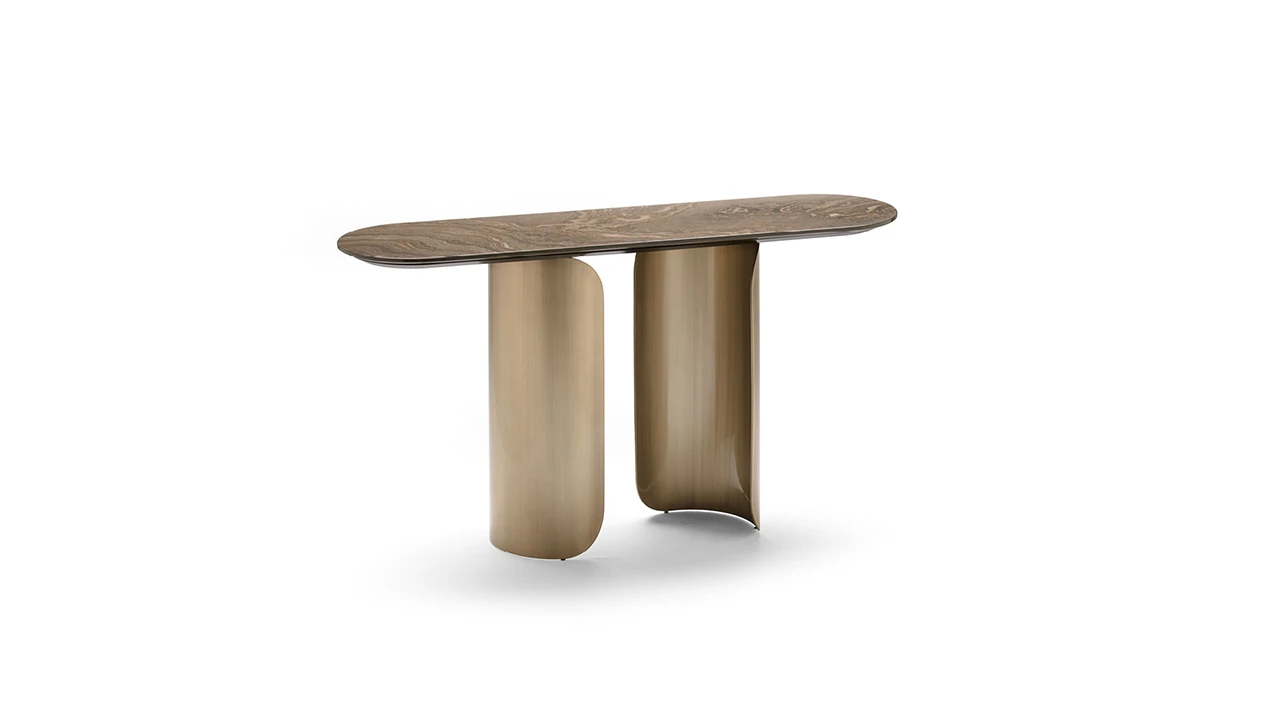 Luxury Cylinder Base Natural Marble Console Table QMY-CS023 - Custom Entryway Modern Console Table Supply