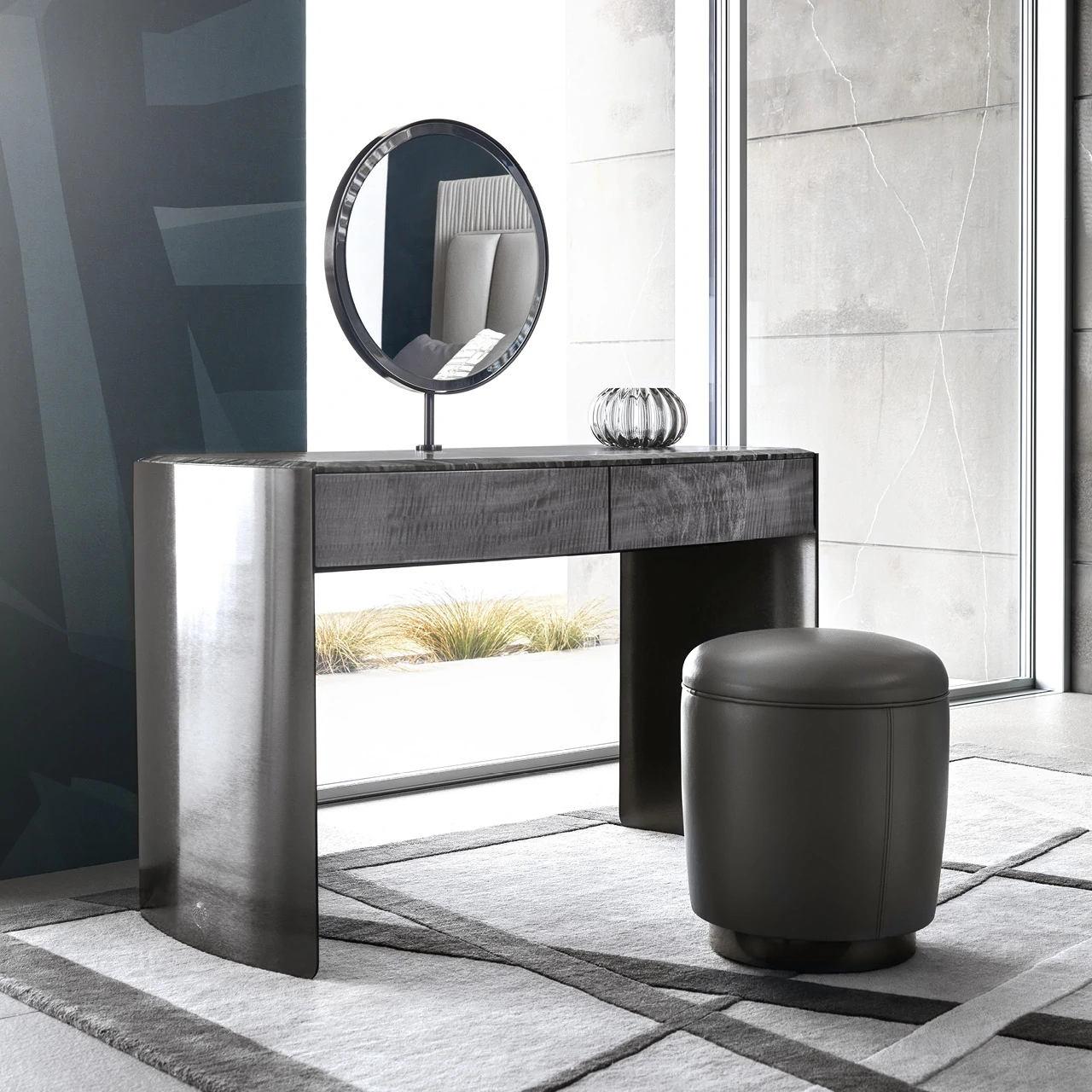 Luxury Minimalist Marble Top Dressing Table QMY-DR009 - Bespoke Makeup Dressing Table Manufacturer Supply - Image 2