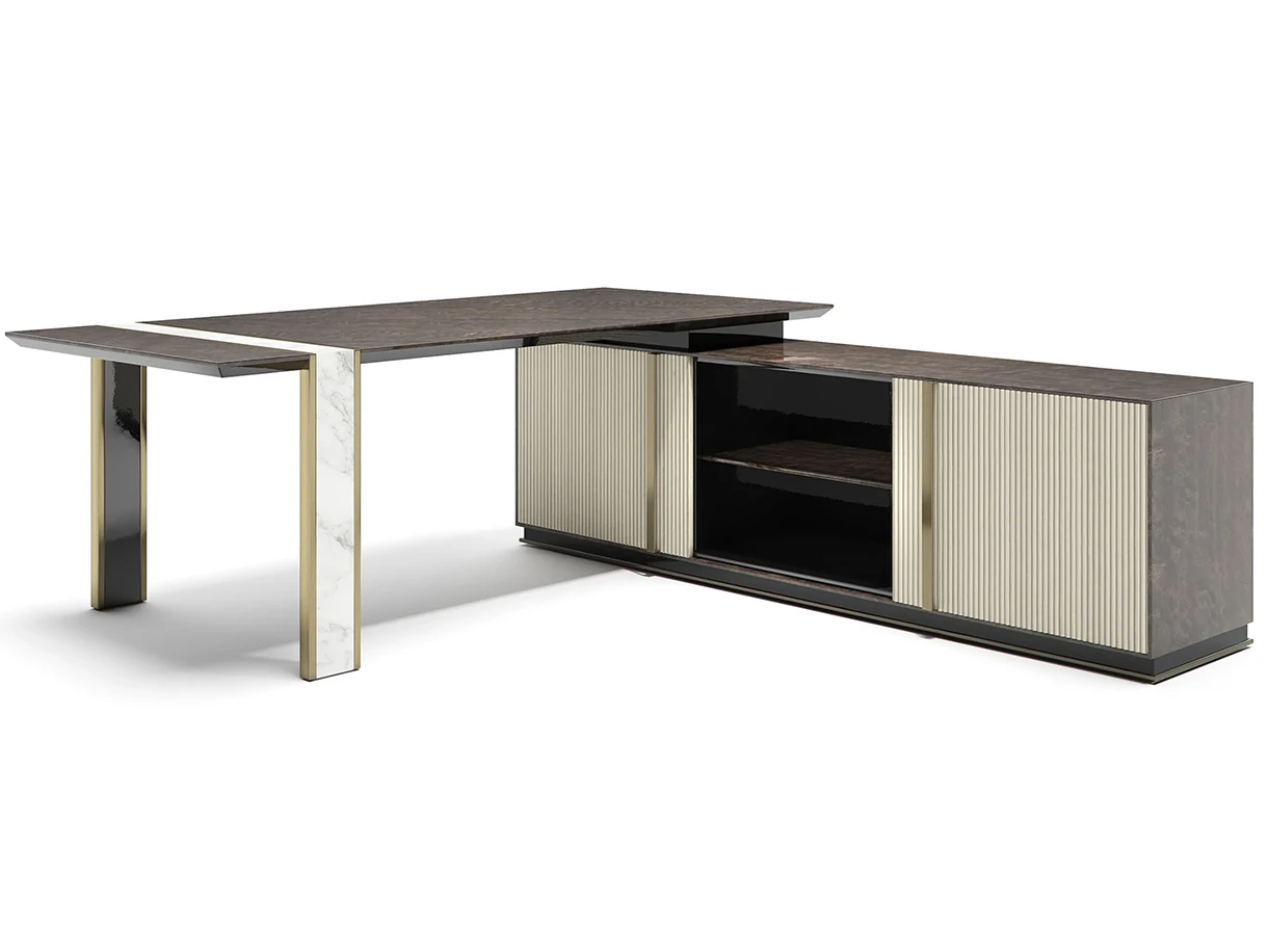 Luxury Modern L-Shaped Office Desk QMY-WD013 - Customize Office Desk Factory With MOQ of 1 Piece