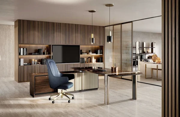 Luxury Modern L-Shaped Office Desk QMY-WD013 - Customize Office Desk Factory With MOQ of 1 Piece