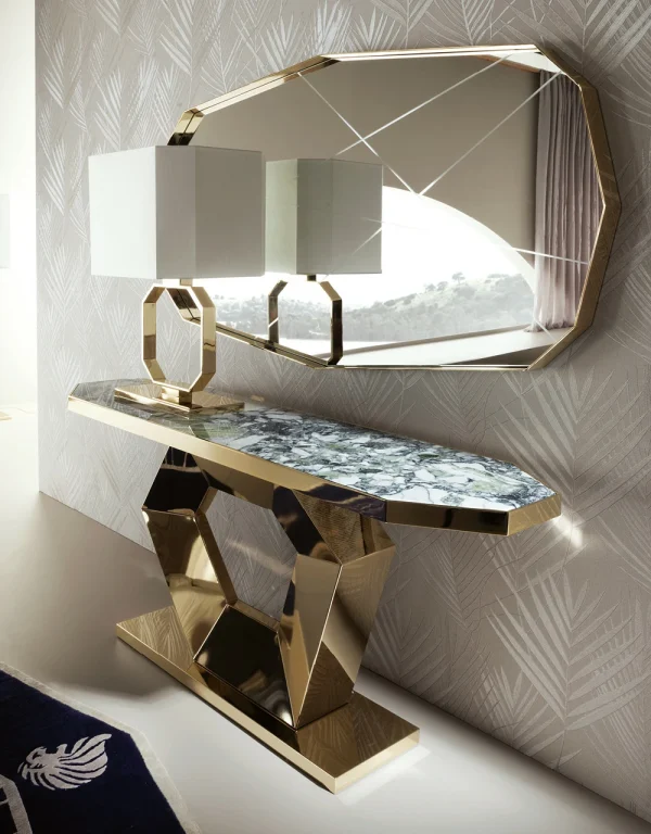 Luxury Sparkle Console Table, Sculputral Base QMY-CS021 - Bespoke Entry Pedestal Table Manufacturer