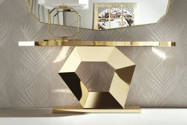 Luxury Sparkle Console Table, Sculputral Base QMY-CS021 - Bespoke Entry Pedestal Table Manufacturer