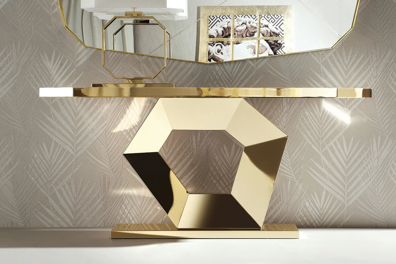 Luxury Sparkle Console Table, Sculputral Base QMY-CS021 - Bespoke Entry Pedestal Table Manufacturer - Image 2