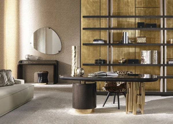 Luxury Wooden Office Desk with Asymmetrical Legs Design QMY-WD017 - Custom Executive Desk Manufacturer Direct