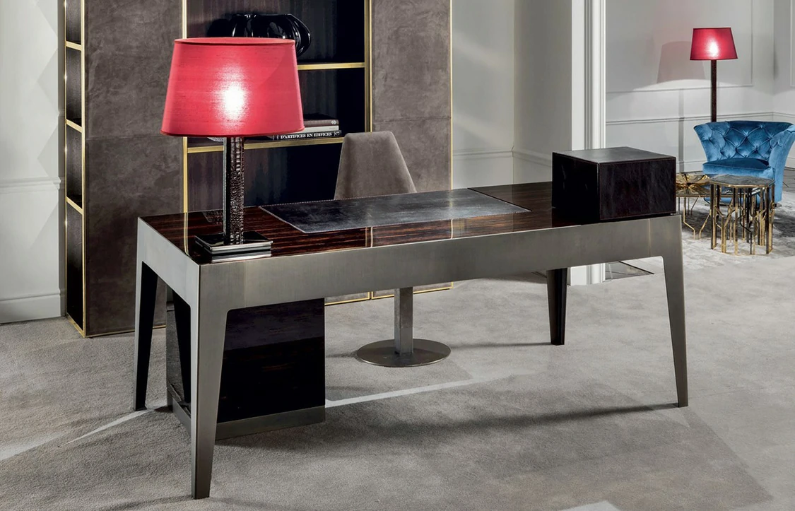 Modern Design Black Office Desk QMY-WD015 - Customized Office Desk with Gloss Metal Finishes - الصورة 5