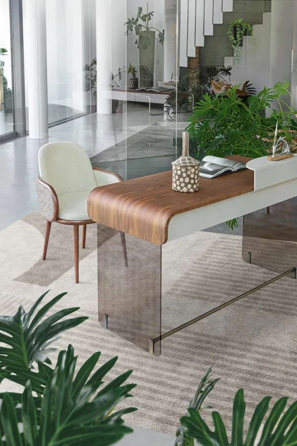 Modern Glass Top Office Desk QMY-WD011 - Bespoke Office Desk With Glass Legs, MOQ of 1 Piece