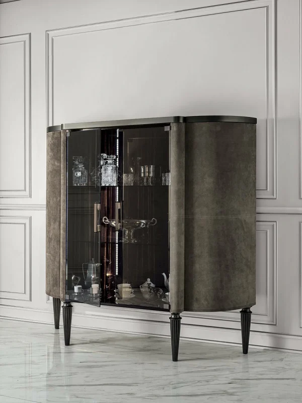 Modern Mini Wooden Grey Wine Cabinet QMY-WC017 - Custom Glass Wine Cabinet, Factory Supply