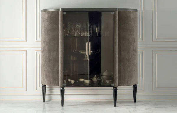 Modern Mini Wooden Grey Wine Cabinet QMY-WC017 - Custom Glass Wine Cabinet, Factory Supply