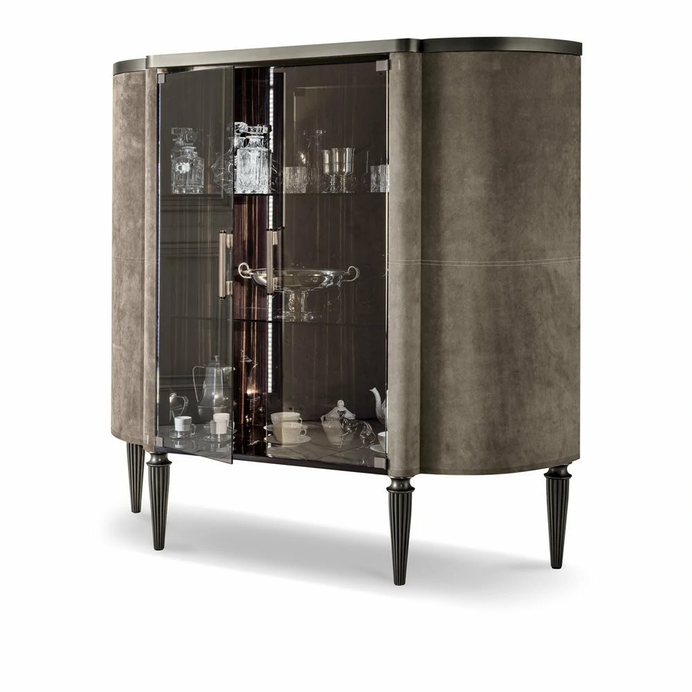 Modern Mini Wooden Grey Wine Cabinet QMY-WC017 - Custom Glass Wine Cabinet, Factory Supply