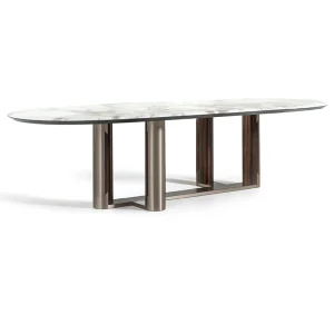 Modern Oval Marble Top Dining Table QMY-DT024 - Round Dining Table Custom, Source Dining Table Factory Supply