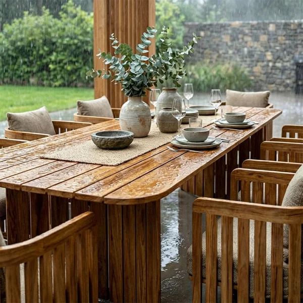 Commercial Luxury Outdoor Dining Table QMY-ODDT001 - Custom Wood Outdoor Dining Table Factory Direct Supply