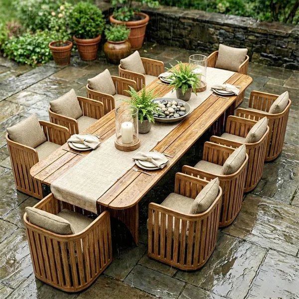 Commercial Luxury Outdoor Dining Table QMY-ODDT001 - Custom Wood Outdoor Dining Table Factory Direct Supply