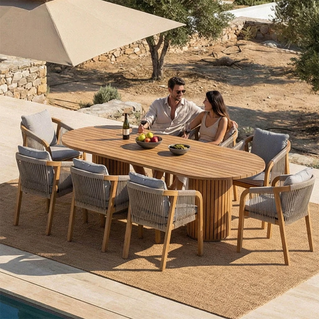 Custom Made Teak Outdoor Patio Pub Long Dining Table QMY-ODDT002 - Wholesale Outdoor Dining Table Factory Supply 1-MOQ - Image 3