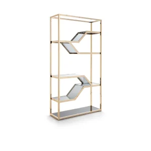 High-Class Gold Stainless Steel Glass Display Bookshelf QMY-BS001 - Custom Bookcase For Home Office