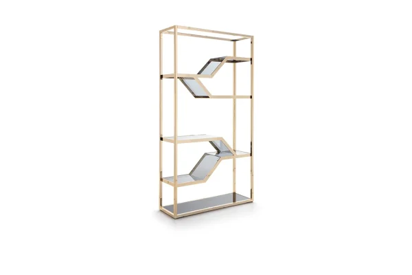 High-Class Gold Stainless Steel Glass Display Bookshelf QMY-BS001 - Custom Bookcase For Home Office