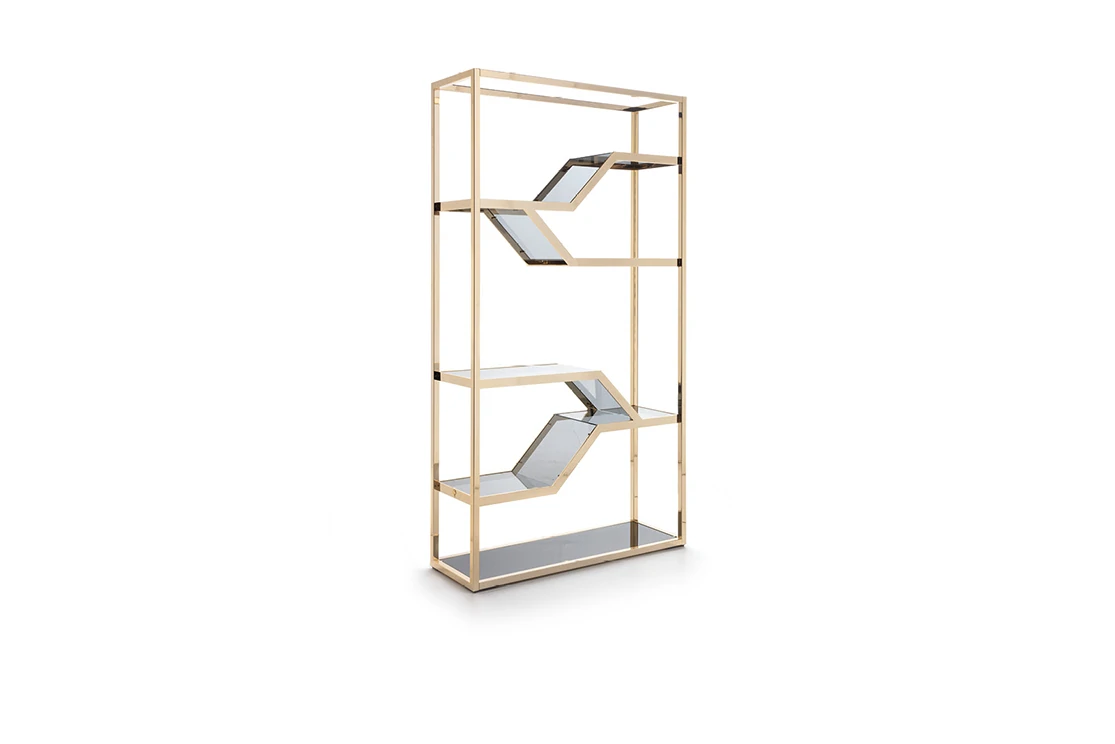 High-Class Gold Stainless Steel Glass Display Bookshelf QMY-BS001 - Custom Bookcase For Home Office