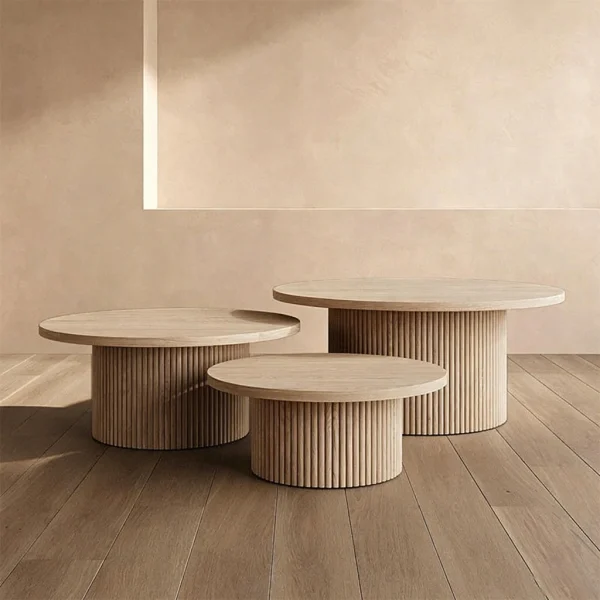High-Grade Teak Solid Wood Outdoor Garden Furniture Nesting Coffee Table QMY-ODCT002 - Custom Round Coffee Table Set Supplier 1-MOQ Order
