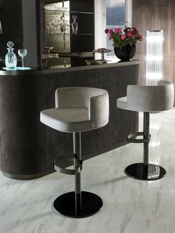 Italian Elegant Modern Design Fabric Upholstered Swivel Bar Chair QMY-BC004 - Custom Bar Stool With Ergonomic Footrest