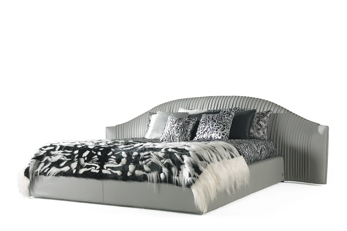 Italian Light Luxury Wrinkle Velvet Fabric Leather Bed QMY-BE037 - Custom Made King Size Beds Factory Direct Supply - الصورة 4