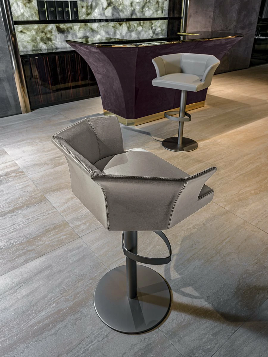 Luxury Barstool Leather Stainless Steel Swivel Bar Chair QMY-BC003 - Custom Swivel Bar Stools Supplier 1-MOQ Order - 画像 (3)