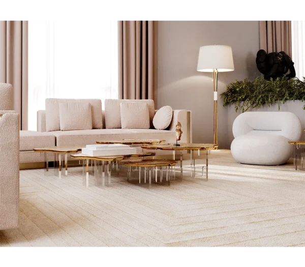 Luxury Modern Coffee Table with Adjustable Acrylic Base QMY-CT049 - Bespoke Coffee Table Sets Supplier Low MOQ 1 pcs