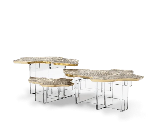 Luxury Modern Coffee Table with Adjustable Acrylic Base QMY-CT049 - Bespoke Coffee Table Sets Supplier Low MOQ 1 pcs