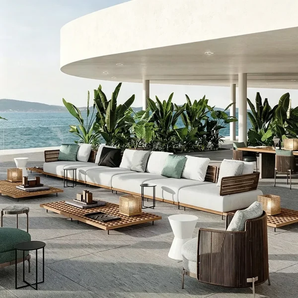 Wholesale Modular Outdoor Sofa, Modern Luxury, Solid Teak Wood QMY-ODSF015