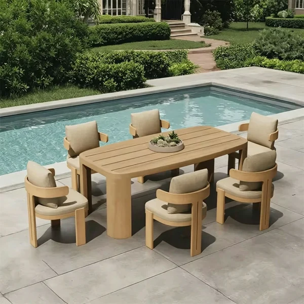 Custom Rectangular Outdoor Dining Table, Slatted Tabletop For Water Drainage QMY-ODDT007