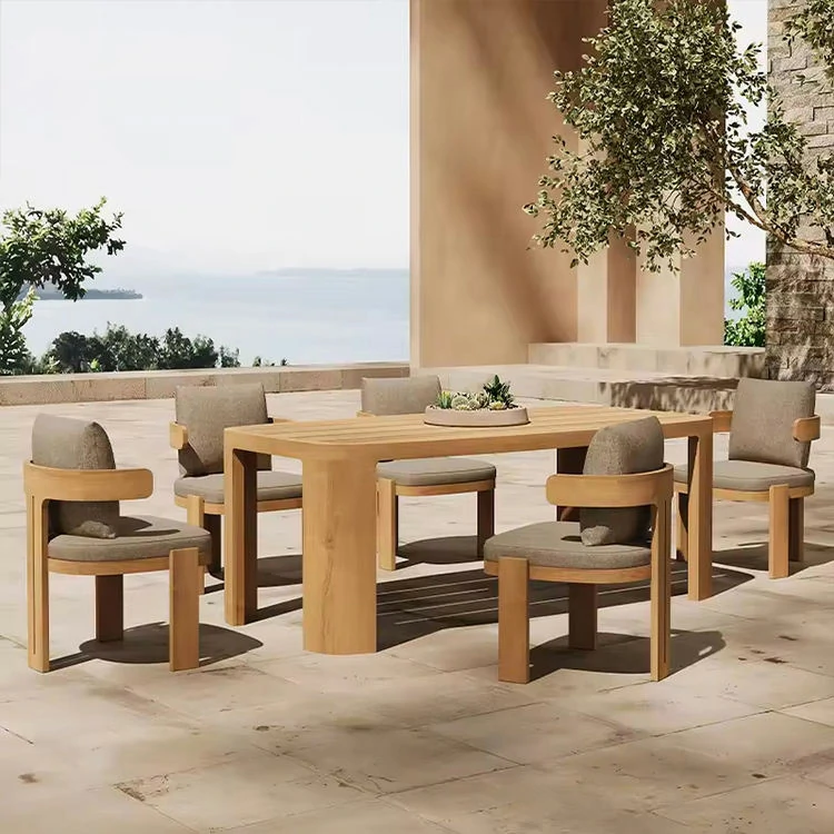 Custom Rectangular Outdoor Dining Table, Slatted Tabletop For Water Drainage QMY-ODDT007 - Image 4