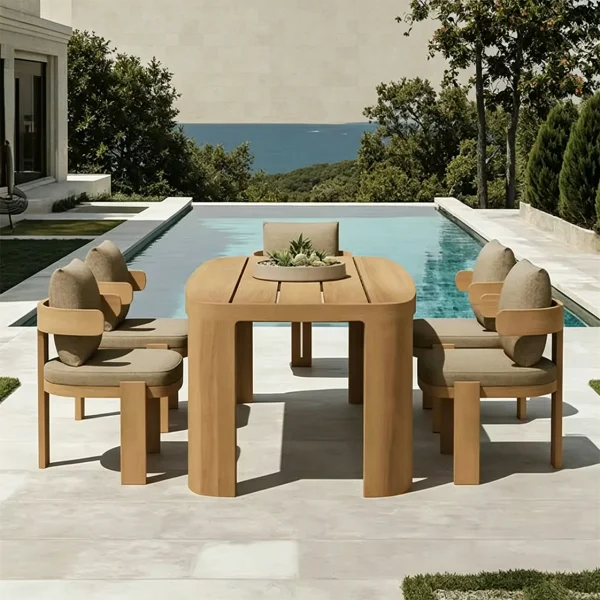 Custom Rectangular Outdoor Dining Table, Slatted Tabletop For Water Drainage QMY-ODDT007