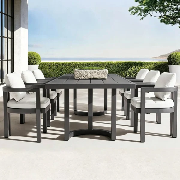 Custom Solid Wood Modern Outdoor Dining Table With Curved Pedestal Base QMY-ODDT011