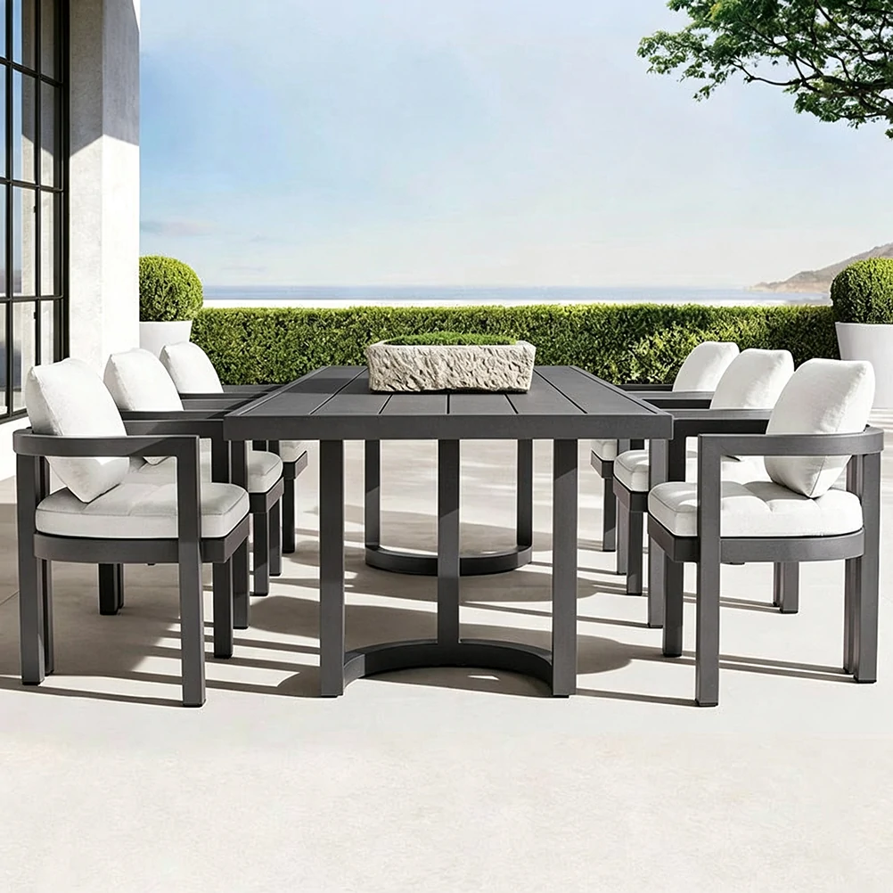 Custom Solid Wood Modern Outdoor Dining Table With Curved Pedestal Base QMY-ODDT011 - Imagen 2