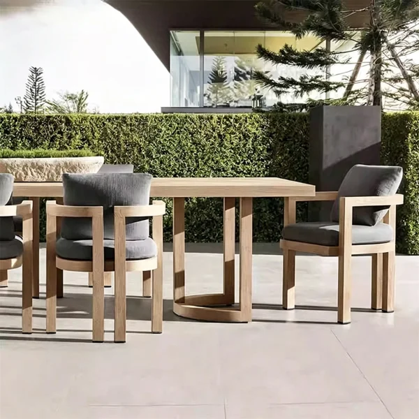 Custom Solid Wood Modern Outdoor Dining Table With Curved Pedestal Base QMY-ODDT011