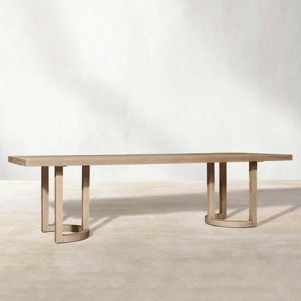 Custom Solid Wood Modern Outdoor Dining Table With Curved Pedestal Base QMY-ODDT011