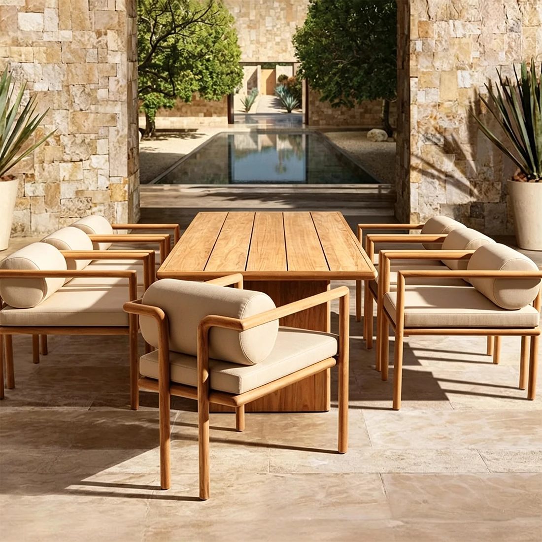 Custom Outdoor Teak Dining Chair, Waterproof, Sleek Tubular Frame QMY-ODDC014 - Image 4