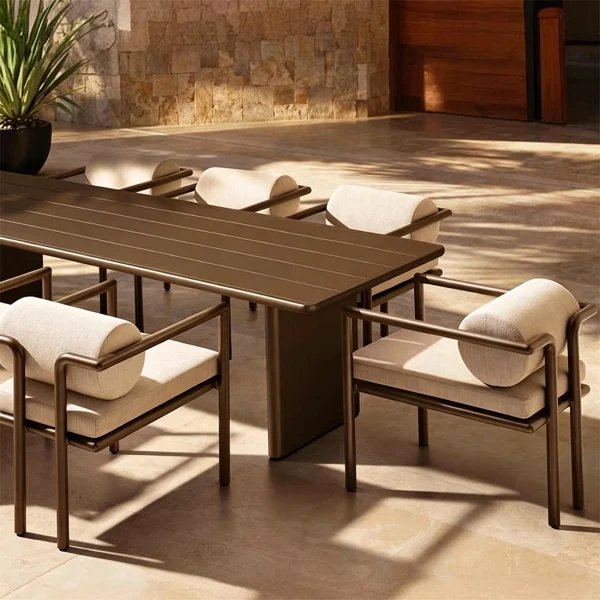 Custom Outdoor Teak Dining Chair, Waterproof, Sleek Tubular Frame QMY-ODDC014