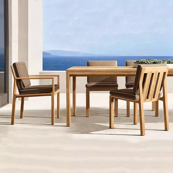 Custom Outdoor Dining Table Chiar, Luxury Elegant, Solid Teak Wood QMY-ODDC013