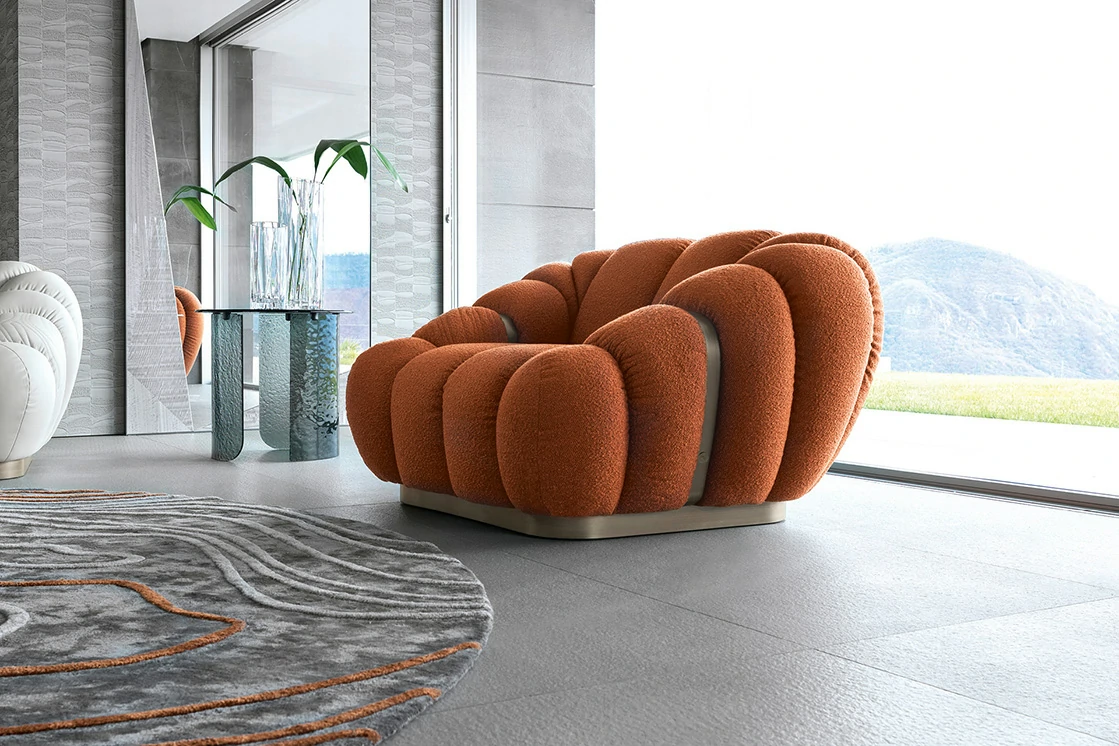 Modern Luxury Italian Fabric Curved Sofa Tresor One Seat QMY-LC028 - Custom Fabric Leisure Chair Supplier – Bild 3