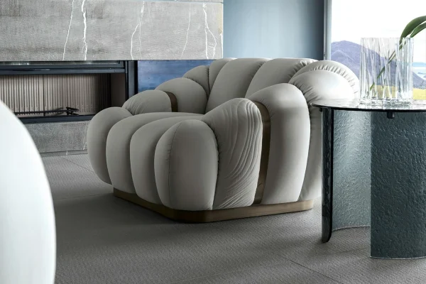 Modern Luxury Italian Fabric Curved Sofa Tresor One Seat QMY-LC028 - Custom Fabric Leisure Chair Supplier