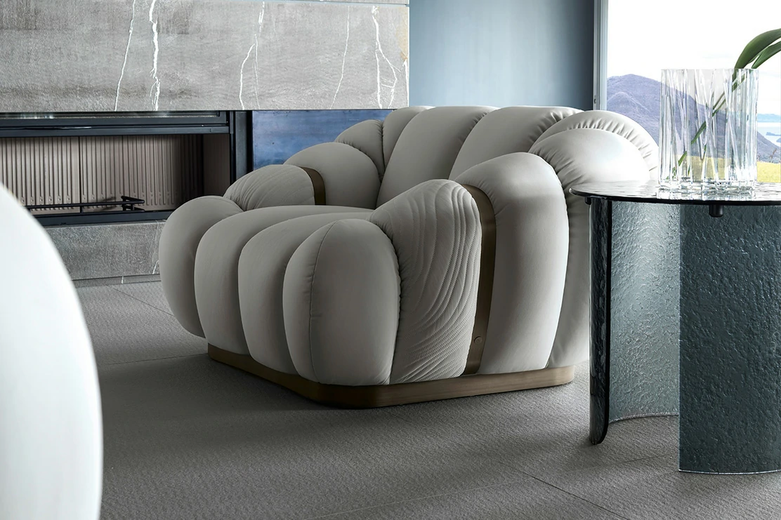 Modern Luxury Italian Fabric Curved Sofa Tresor One Seat QMY-LC028 - Custom Fabric Leisure Chair Supplier – Bild 4
