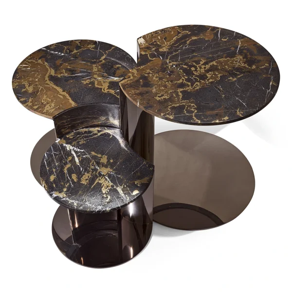 Modern Luxury Style Coffee Table Black Gray Marble Top QMY-CT040 - Bespoke Three-Tiered Coffee Table Manufacturer