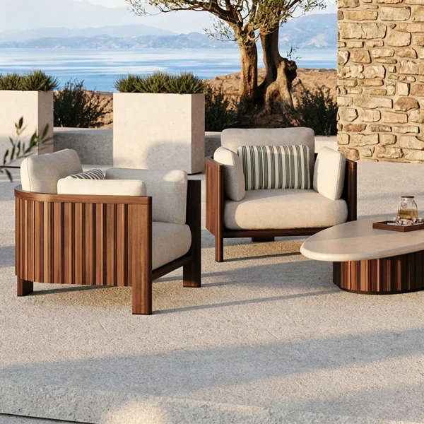 Wholesale Outdoor Fluted Sofa, Modern Luxury, Teak QMY-ODSF012