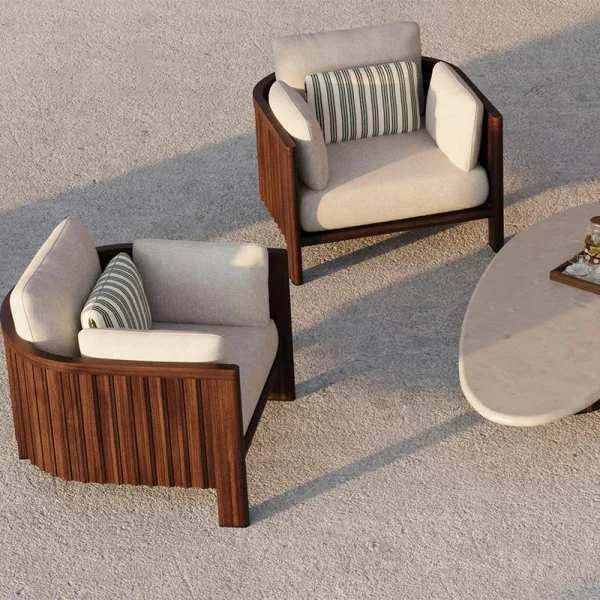 Wholesale Outdoor Fluted Sofa, Modern Luxury, Teak QMY-ODSF012