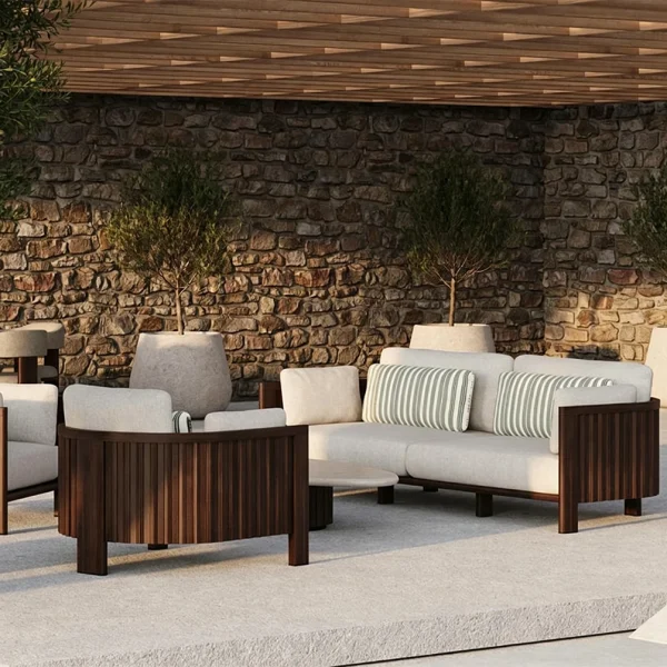 Wholesale Outdoor Fluted Sofa, Modern Luxury, Teak QMY-ODSF012