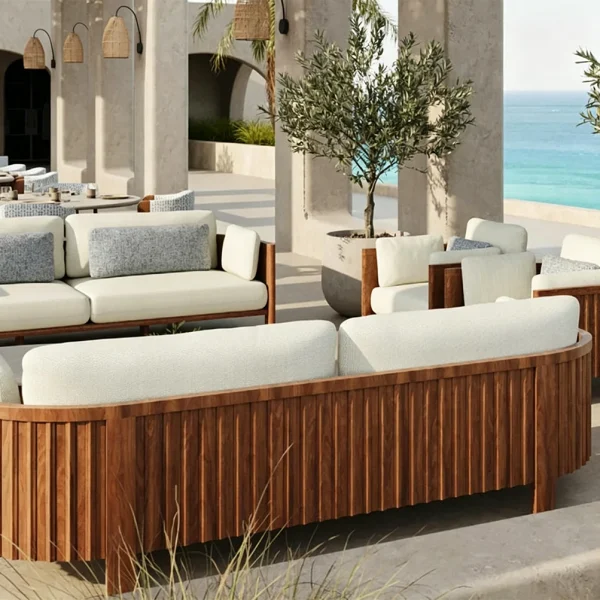 Wholesale Outdoor Fluted Sofa, Modern Luxury, Teak QMY-ODSF012