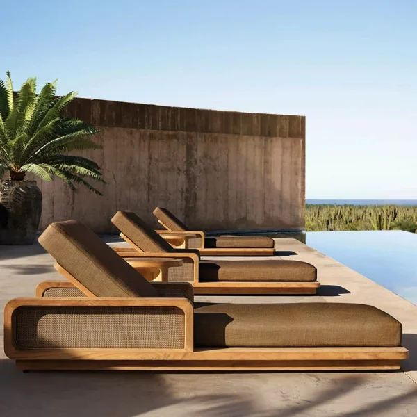 Bespoke Teak Wood Outdoor Lounge Chairs, Waterproof Sun Lounger QMY-ODSL006