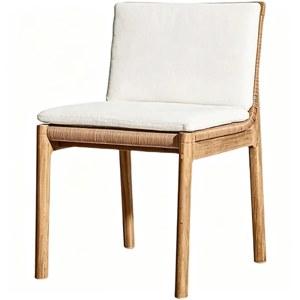 Custom Modern Outdoor Dining Chair, Solid Teak Wood, Woven Back QMY-ODDC012
